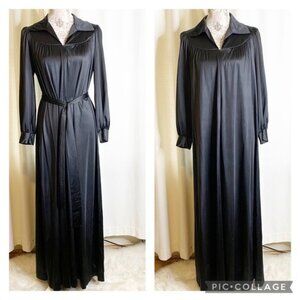 Vanity Fair Vintage Black Gown small. Long sleeve, belted, collared front zipper